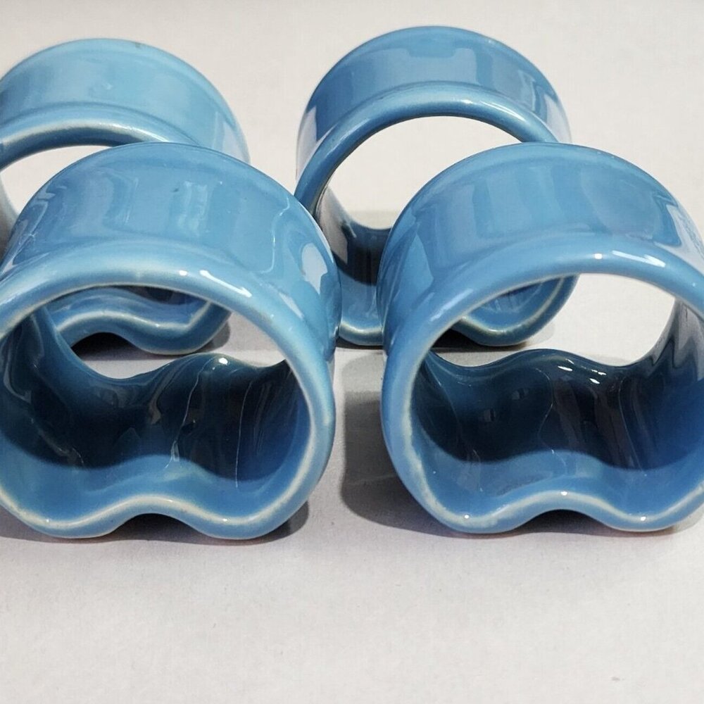 VERA Blue Ceramic Napkin Rings set of 4 holders 2.75" classic style 1980s